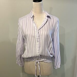 Beach lunch lounge Striped Button-Up Women's Top Size small